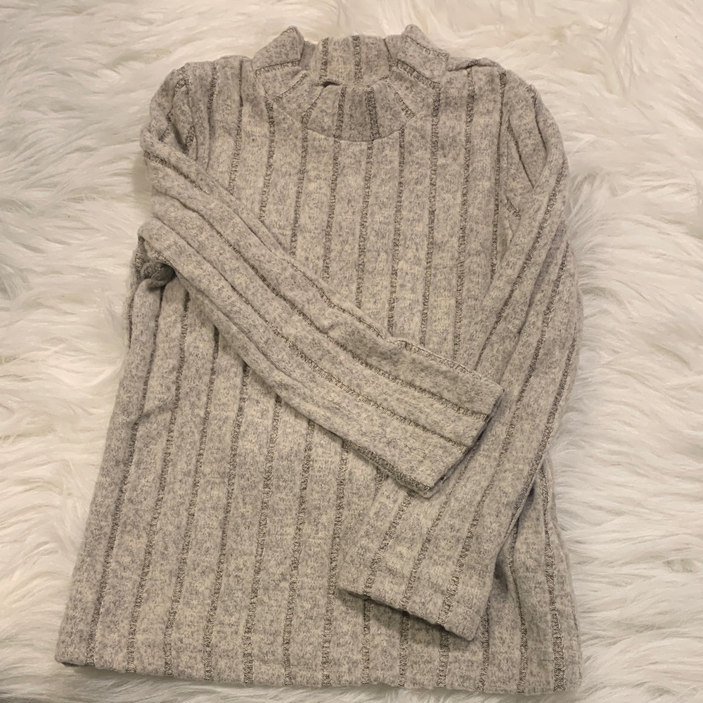 SHEIN Light Gray Ribbed Turtleneck Sweater